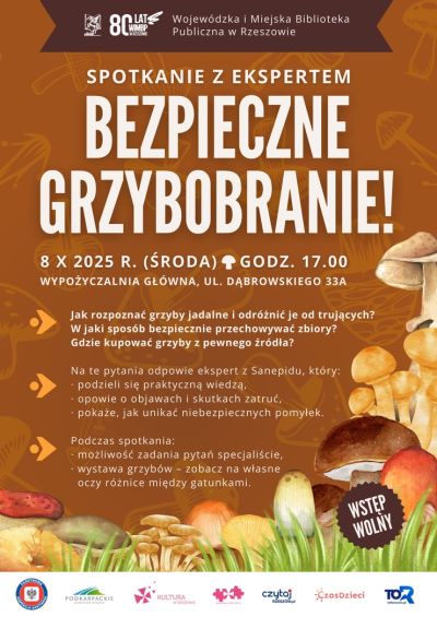 Grafika promująca spotkanie Bezpieczne grzybobranie